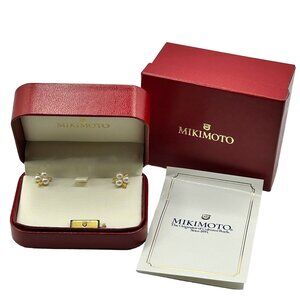 Mikimoto 18k Yellow Gold 4-4.5mm Akoya Cultured 3-Pearl Stud Earrings PES-74K